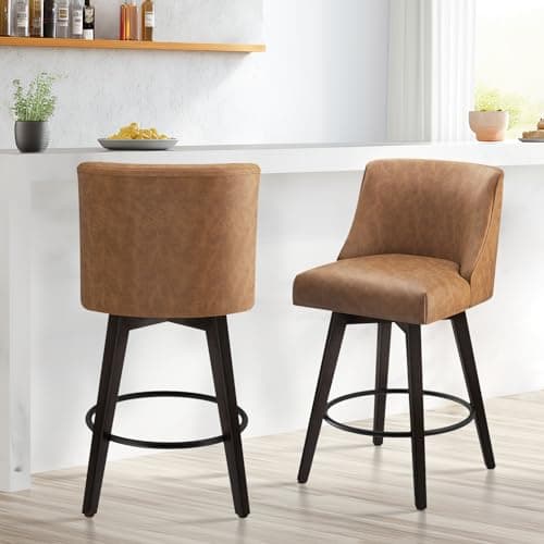 Modern Swivel Bar Stools Set of 2 with High Backrest, Faux Leather for Bar, Kitchen - Sienna Brown