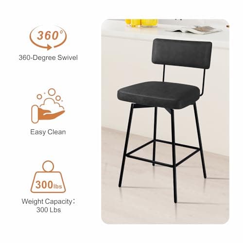 Set of 2 Modern Swivel Bar Stools with Cushion Backs