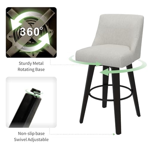 360°Swivel Bar Stools Set of 2 with Thicken Cushion Back, Fabric Upholstered, White