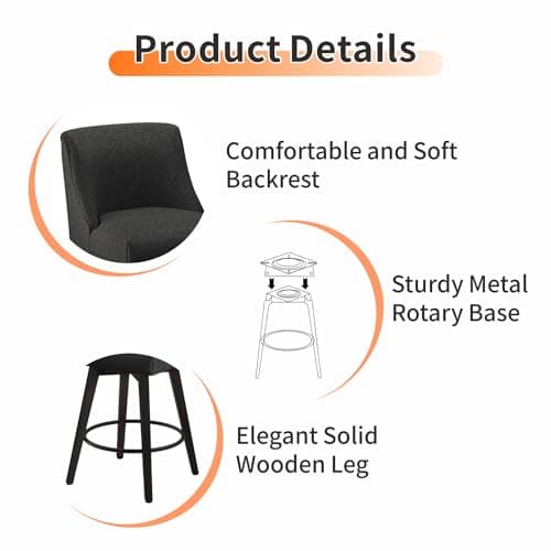 Wooden Barstool Set of Four, 26 Inch, Flax Black