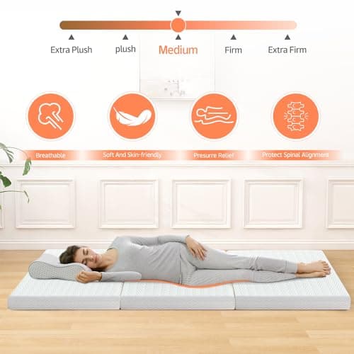 King Size Tri Folding Memory Foam Mattress with Washable Cover - Portable Topper for Yoga/Camping/RV/Guest Beds