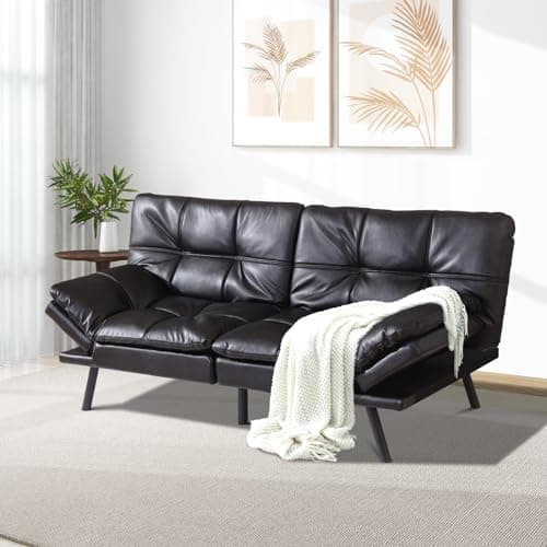Memory Foam Futon Sofa Bed, Convertible Sleeper Love seat for Living Room, Office, Small Space, Apartment, Dormitory, Adjustable Backrests and Armrests