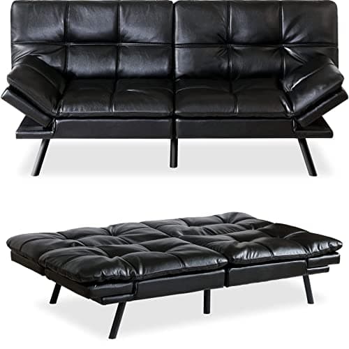 Memory Foam Futon Sofa Bed, Convertible Sleeper Love seat for Living Room, Office, Small Space, Apartment, Dormitory, Adjustable Backrests and Armrests