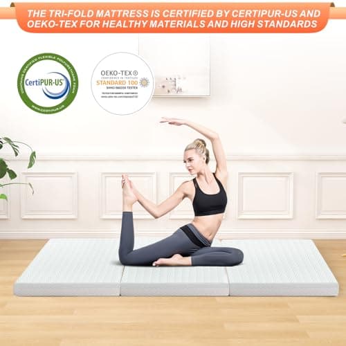 King Size Tri Folding Memory Foam Mattress with Washable Cover - Portable Topper for Yoga/Camping/RV/Guest Beds