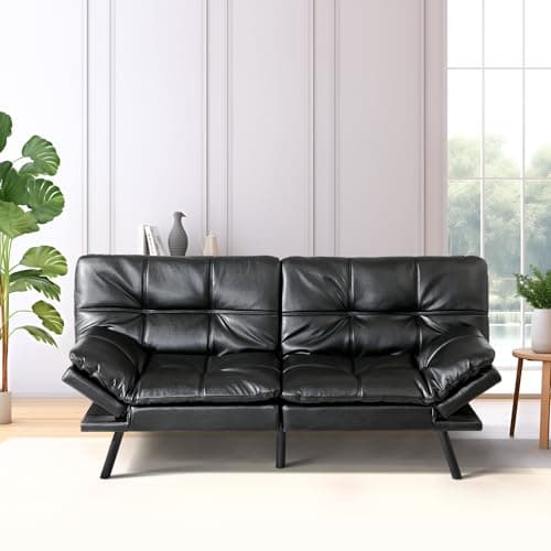 Memory Foam Futon Sofa Bed with Adjustable Backrest and Armrest, Perfect for Living Room, Studios, Apartments, Dormitories, Offices, and Game Rooms in Brown Leather