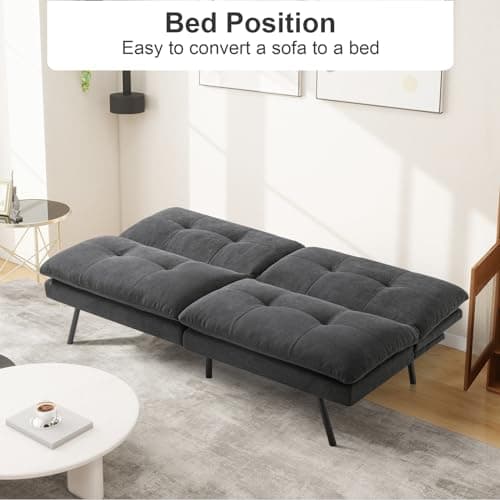 MUUEGM Convertible Futon Sofa Bed, Memory Foam Couch with Adjustable Backrest, Loveseat, Folding Sleeper Bed, Dark Grey