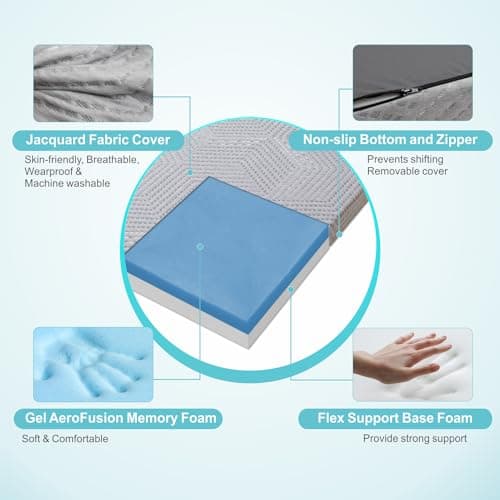 Foldable Memory Foam Mattress Topper - Full Size, Portable, Washable Cover, Non-Slip Bottom