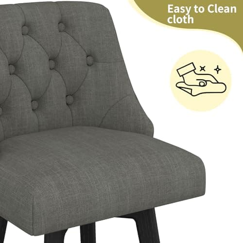 Modern Swivel Bar Stools Set of 2, Fabric Upholstered Counter Height with Back, Solid Wood Legs, Wheat