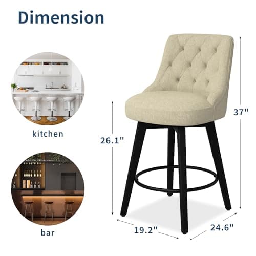 Set of 2 26 Swivel Bar Stools for Kitchen Island with Backs