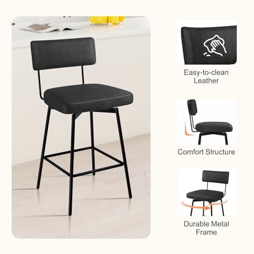Set of 2 Modern Swivel Bar Stools with Cushion Backs
