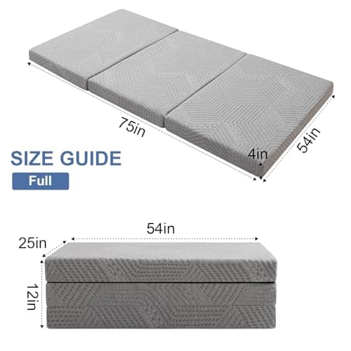 Foldable Memory Foam Trifold Toddler Bed Mattress, Portable 4 Inch Folding Bed