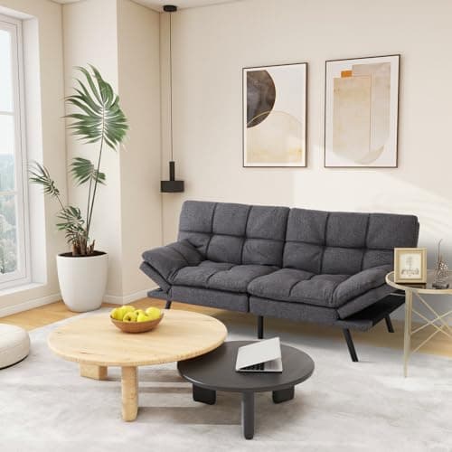 Adjustable Backrest Futon Sofa Bed - Memory Foam Loveseat Sleeper for Small Space, Grey