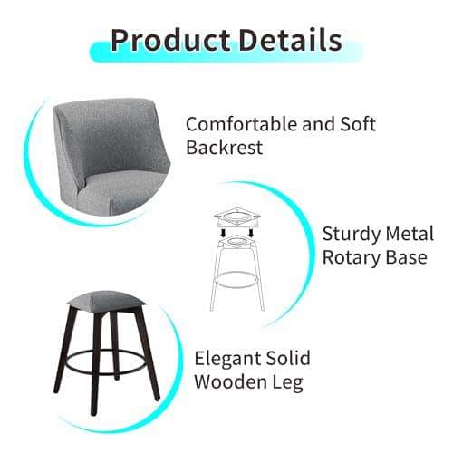 Modern 360°Swivel Bar Chairs Set of 2 for Bar, Kitchen, Dining Room