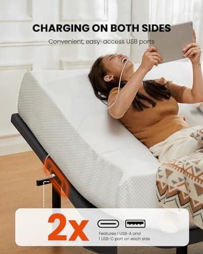 AMADA HOMEFURNISHING Adjustable Queen Bed Frame with Massage, USB Ports, and Under-Bed Light