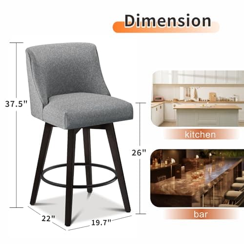 Modern 360°Swivel Bar Chairs Set of 2 for Bar, Kitchen, Dining Room