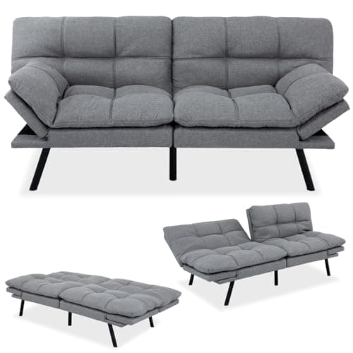 MUUEGM 71 Futon Couch with Memory Foam and Adjustable Backrest - Dark Grey