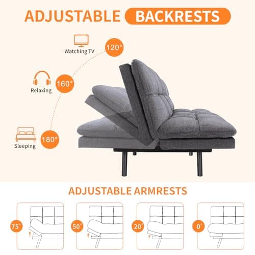 Memory Foam Futon Sofa Bed for Living Room, Adjustable Backrest Sleeper Twin Couch for Apartment