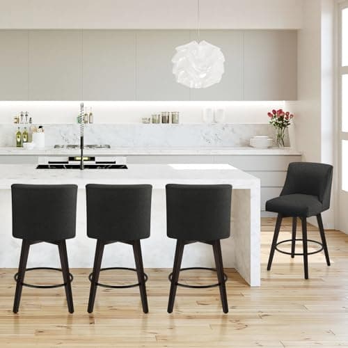 Wooden Barstool Set of Four, 26 Inch, Flax Black