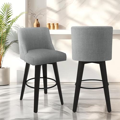 Swivel Counter Height Bar Stools Set of 2 with Solid Wood Stand