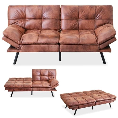 MUUEGM Futon Couch with Memory Foam - 71 Sofa Bed for Living Room, Adjustable Backrest, Dark Grey