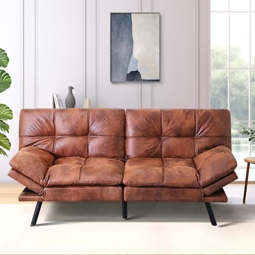 Memory Foam Futon Sofa Bed for Small Spaces - Grey Fabric