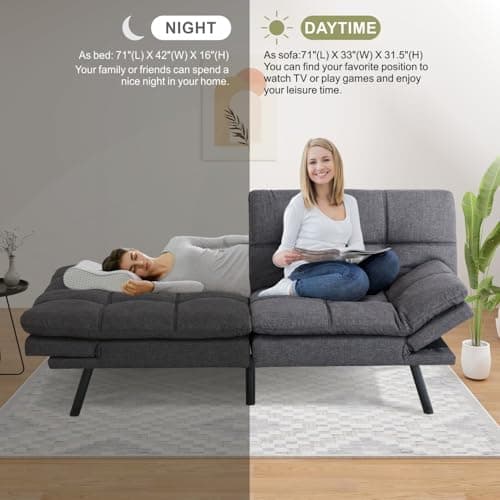 MUUEGM Futon Sofa Bed with Adjustable Backrest, Dark Grey