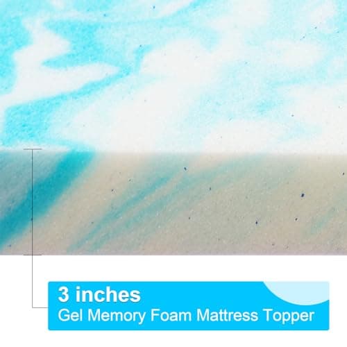 3 Memory Foam Mattress Topper, Full Size, Gel Infused, Cooling, Ventilated, Breathable, Blue, Back Pain Relief
