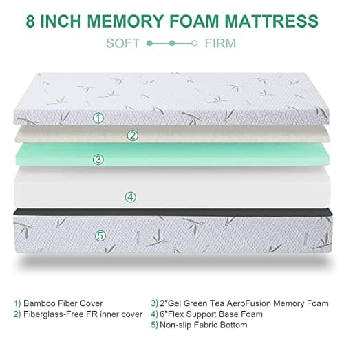 Cooling Gel Memory Foam Twin XL Mattress with Bamboo Cover, 8 Inch