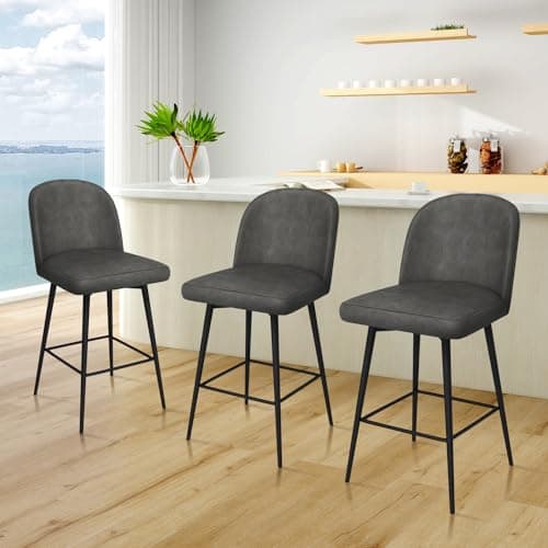 Modern Swivel Bar Stools Set of 2, High Back 30 Height with Metal Legs, Light Grey Linen Fabric Counter Height Bar Chair for Bar, Kitchen, Dining Room
