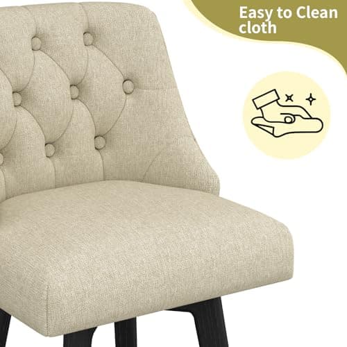 Modern Swivel Bar Stools Set of 2, Fabric Upholstered Counter Height with Back, Solid Wood Legs, Wheat