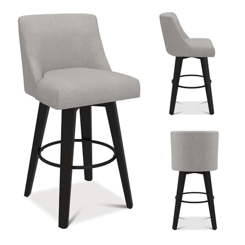 360°Swivel Navy Blue Bar Stools Set of 2 with Wooden Legs and Back for Kitchen Island and Bar