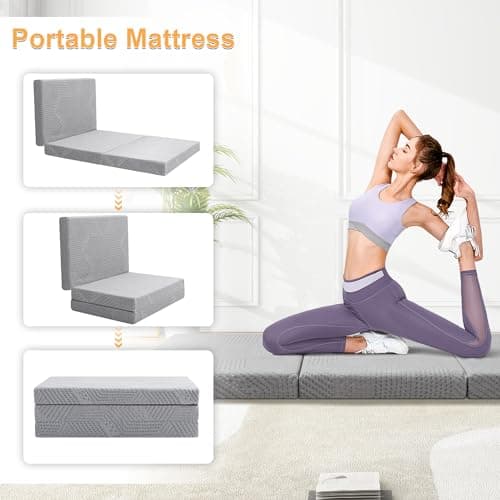 Tri Folding Memory Foam Mattress TwinXL Portable Bed for Yoga/Camping/RV/Guest Beds in Grey