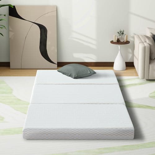 4 Inch Foldable Memory Foam Trifold Folding Bed Mattress for Toddler XL Twin, Silver Golden