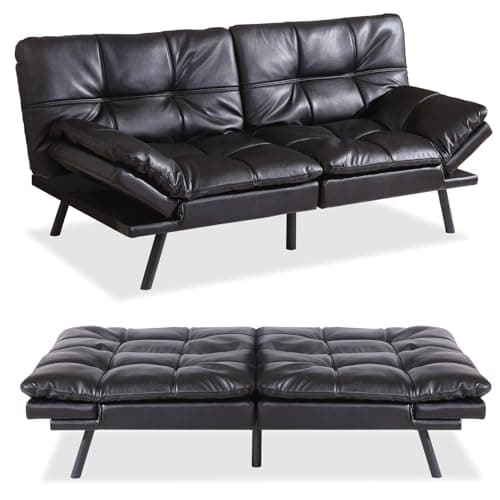 Convertible Memory Foam Futon Sofa Bed with Adjustable Armrests, Modern Love Seat for Living Room, Small Room, and Office