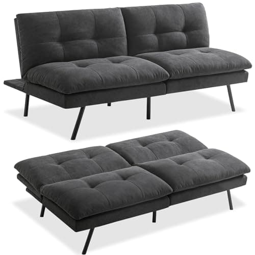 MUUEGM Convertible Futon Sofa Bed, Memory Foam Couch with Adjustable Backrest, Loveseat, Folding Sleeper Bed, Dark Grey