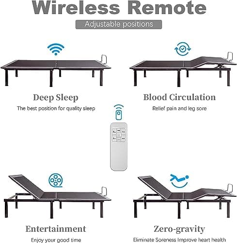 Adjustable Queen Bed Frame Bundle with Mattress and Wireless Remote, Motorized Incline, Zero Gravity - Easy Assembly