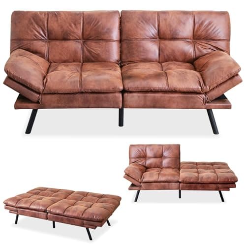 MUUEGM 71 Futon Couch with Memory Foam and Adjustable Backrest - Dark Grey
