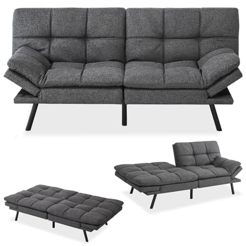 MUUEGM 71 Futon Couch with Memory Foam and Adjustable Backrest - Dark Grey