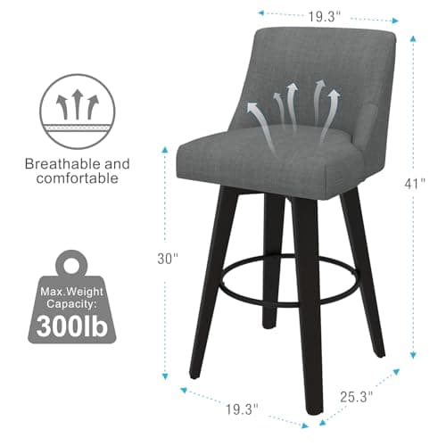 Swivel Counter Height Bar Stools Set of 2 with Solid Wood Stand
