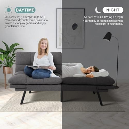 MUUEGM Futon Couch with Memory Foam - 71 Sofa Bed for Living Room, Adjustable Backrest, Dark Grey