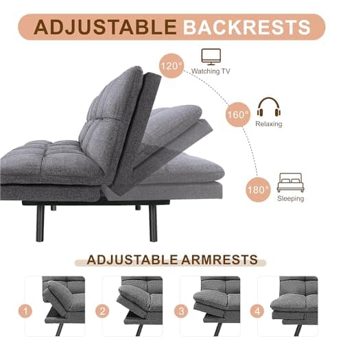 MUUEGM Futon Sofa Bed, Memory Foam Convertible Couch for Compact Space, Easy Assembly (Grey)