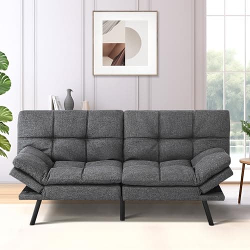 Memory Foam Futon Sofa Bed for Living Room, Adjustable Backrest Sleeper Twin Couch for Apartment
