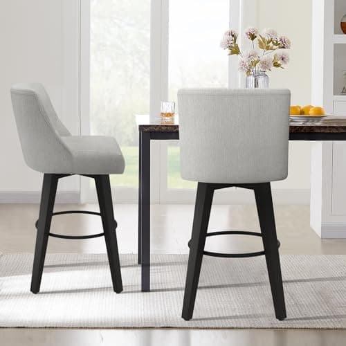 360°Swivel Bar Stools Set of 2 with Thicken Cushion Back, Fabric Upholstered, White