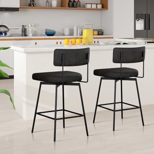 Set of 2 Modern Swivel Bar Stools with Cushion Backs