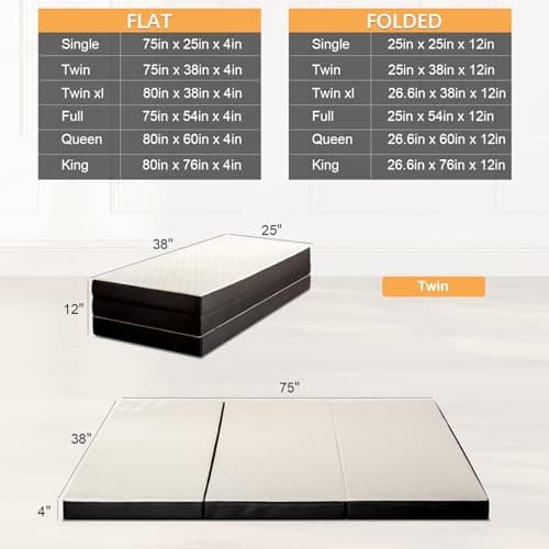 Portable Tri-folding Memory Foam Mattress - Twin Size