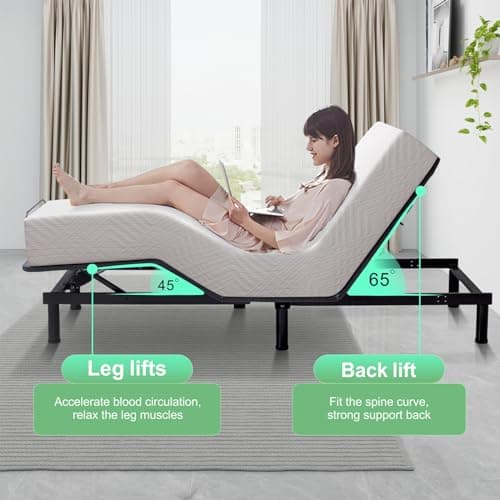 Adjustable Bed Base Queen with Memory Foam Mattress and Smart Features