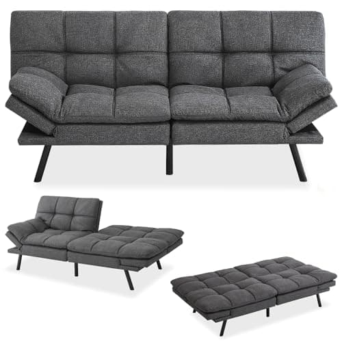MUUEGM Futon Couch with Memory Foam - 71 Sofa Bed for Living Room, Adjustable Backrest, Dark Grey