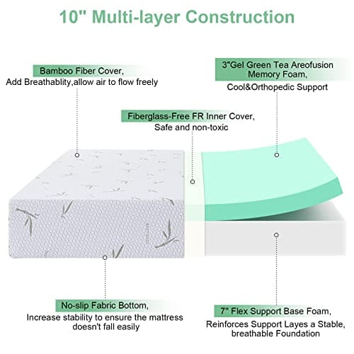 Green Tea Gel Infused Memory Foam Mattress, Medium Firm, California King Size, CertiPUR-US Certified