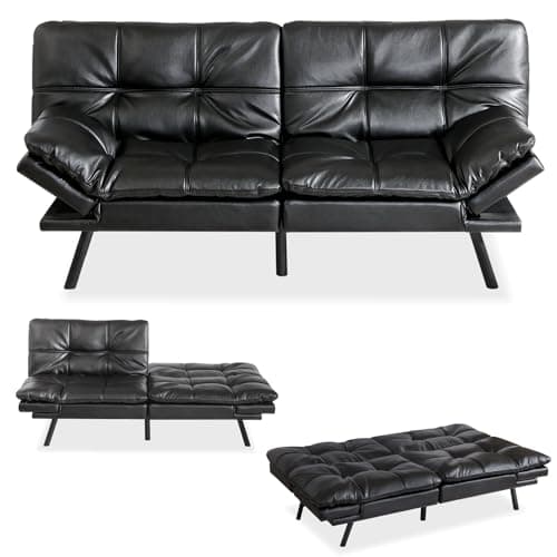 MUUEGM Futon Couch with Memory Foam - 71 Sofa Bed for Living Room, Adjustable Backrest, Dark Grey