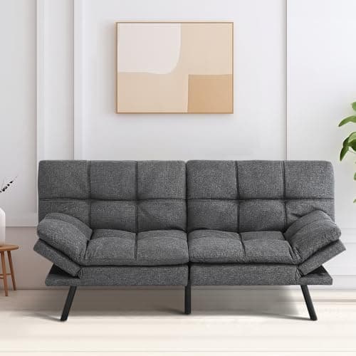 MUUEGM 71 Futon Couch with Memory Foam and Adjustable Backrest - Dark Grey